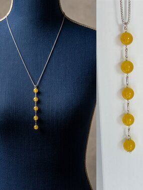 925 Sterling Silver Natural Citrine Drop Necklace Adjustable 27" Slider Box